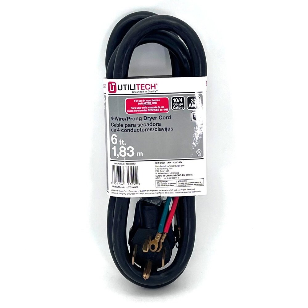 Utilitech 4-Wire Prong Plug Dryer Power Cord 6 Ft 10/4 SRDT Gauge 30 AMP New